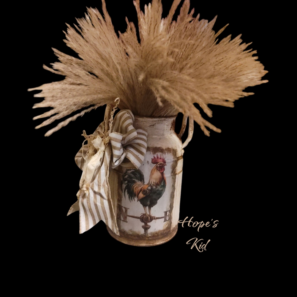 Decorative Rooster MIlk Jug with Pampas Grass
